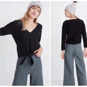 Madewell Texture and Thread Ribbed Tie Front Top Black Size Medium